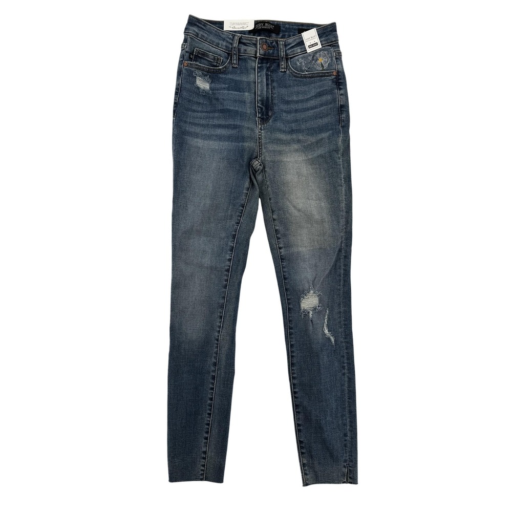 Judy Blue Jeans Womens 1 25 Blue Skinny Fit High Waist Distressed Embroidered